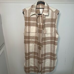 H&M Beige Plaid Sleeveless Jacket